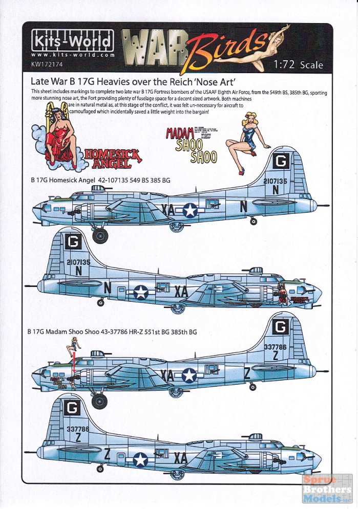 KSW172174 1:72 Kits-World Decals B-17G Flying Fortress Late War Heavies ...